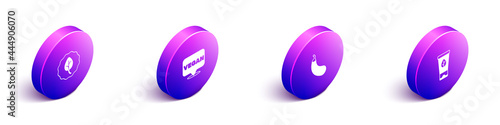 Set Isometric Leaf or leaves, Vegan food diet, Eggplant and Organic cosmetic icon. Vector
