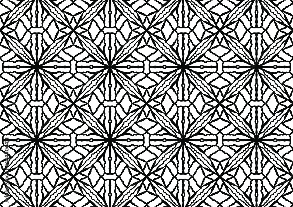 tile with abstract ornaments drawn on a white background for coloring, vector