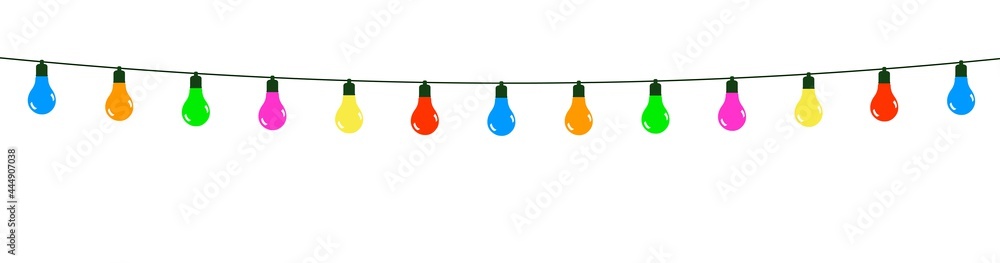 Guirlande d'ampoules colorées sur fond blanc Guirlande d'ampoules colorées sur fond blanc