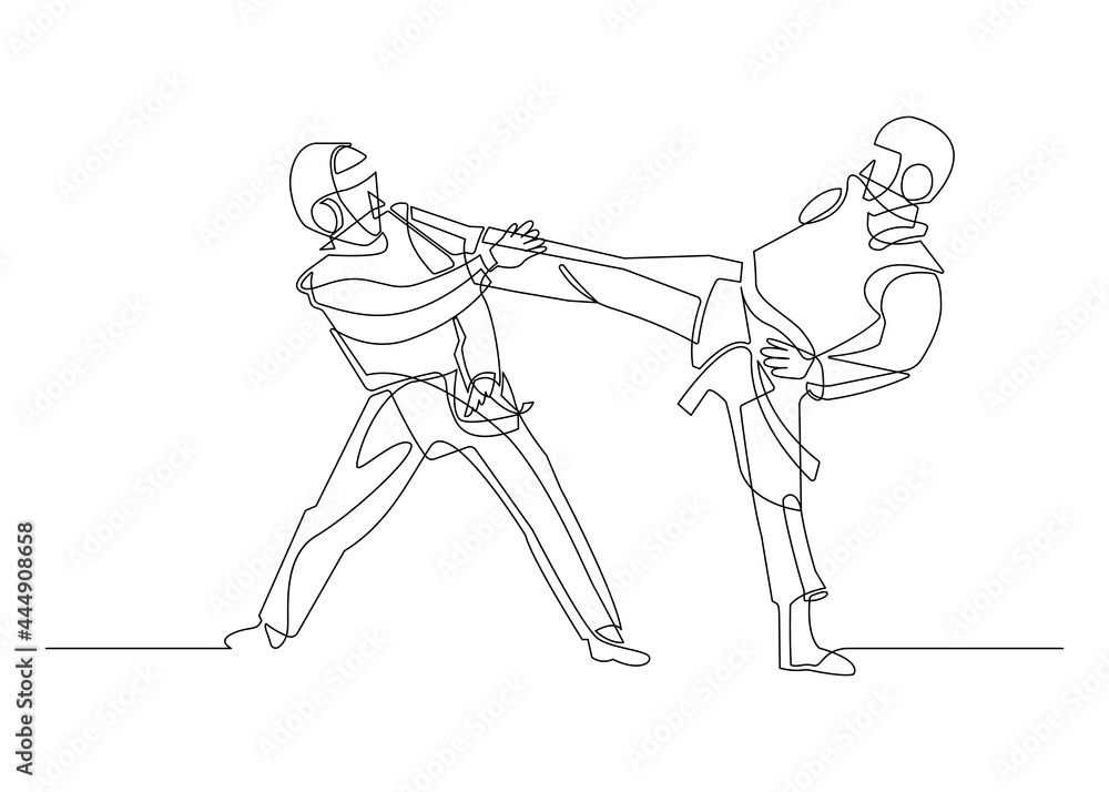 Fototapeta premium Continuous line drawing of Taekwondo fighting