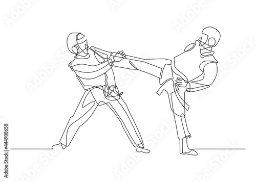 Continuous line drawing of Taekwondo fighting