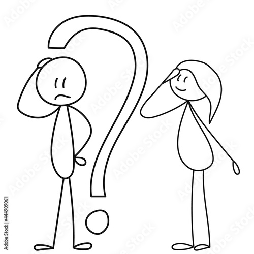 stick figure man and question mark, isolated