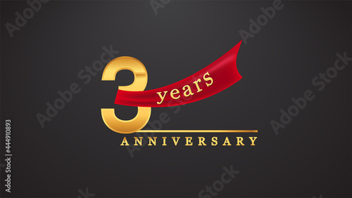 3rd anniversary design logotype golden color with red ribbon for anniversary celebration