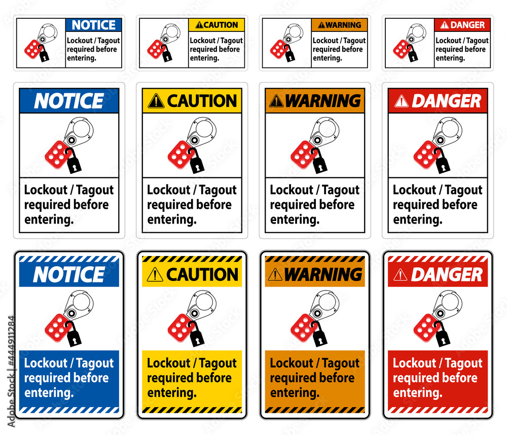 Warning Sign Lockout ,Tagout Required Before Entering Stock Vector