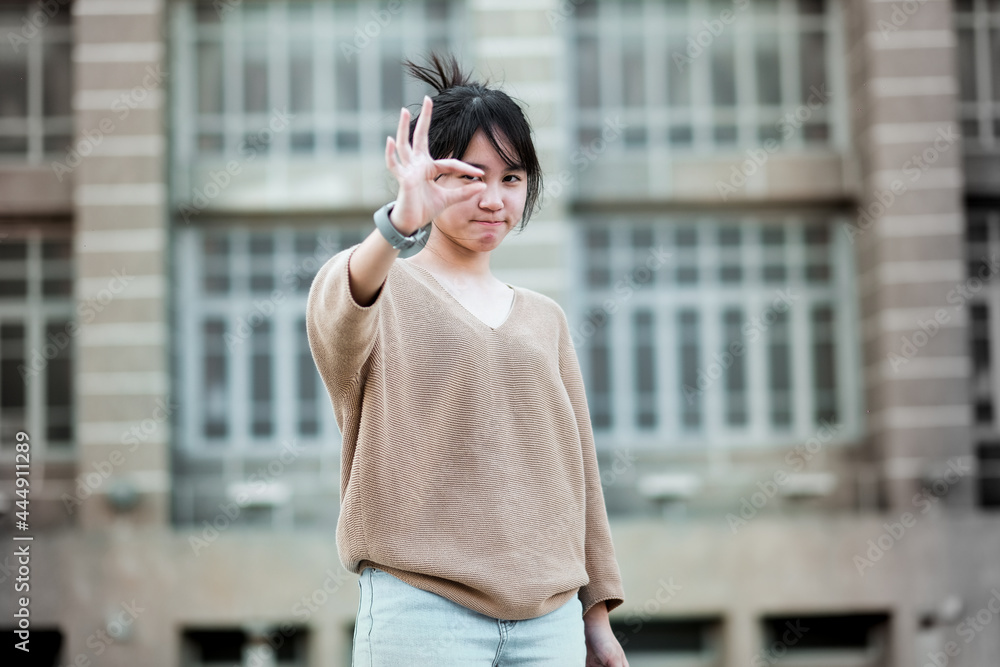 Asian teenage girl relax time, teenage girl in city walking street smile happy, Asian teenage girl relax time, teenage girl in city walking street smile happy,