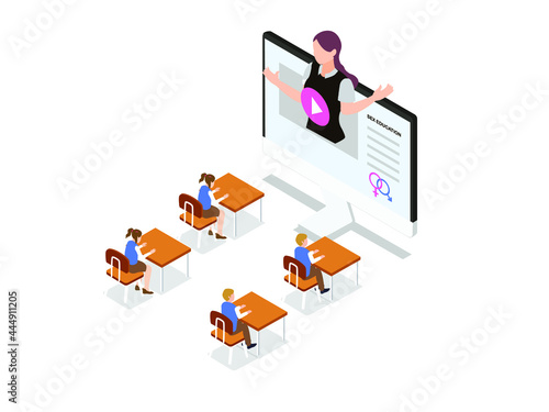 Learn sex education online isometric 3d vector concept for banner, website, illustration, landing page, flyer, etc.