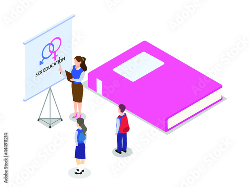 Male and female teens learn sex education isometric 3d vector concept for banner, website, illustration, landing page, flyer, etc.