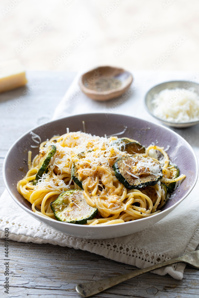 Italian spaghetti with zucchini and parmesan Italian spaghetti with zucchini and parmesan