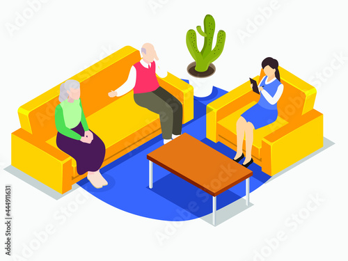 Elderly couple marriage consultation isometric 3d isometric 3d vector concept for banner, website, illustration, landing page, flyer, etc.