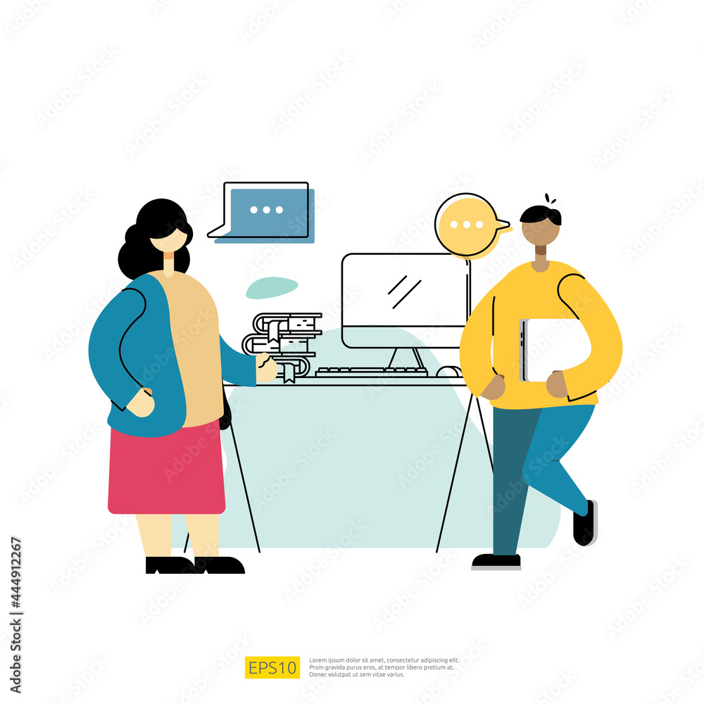 planning and communication discussion team worker concept. talk and negotiation business with people character. flat style vector illustration planning and communication discussion team worker concept. talk and negotiation business with people character. flat style vector illustration