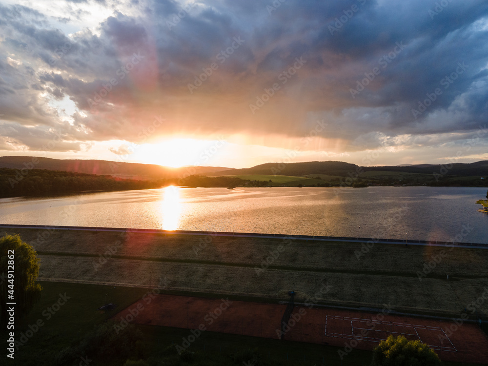 Aerial view of Teply vrch reservoir in Slovakia - Sunset Aerial view of Teply vrch reservoir in Slovakia - Sunset