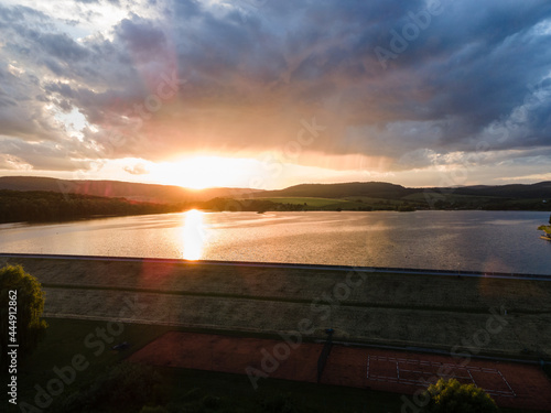 Aerial view of Teply vrch reservoir in Slovakia - Sunset photo