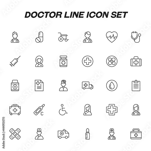 Doctor line icon set. Collection of images on medical topics