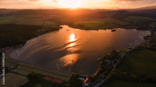 Aerial view of Teply vrch reservoir in Slovakia - Sunset photo