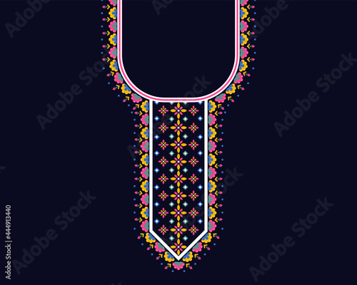 Geometric ethnic oriental pattern. Necklace embroidery design for textile, fashion woman, background, wallpaper, clothing and wrapping. Vector illustration. 