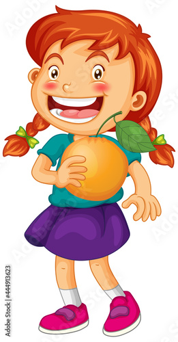 Happy girl holding fruit