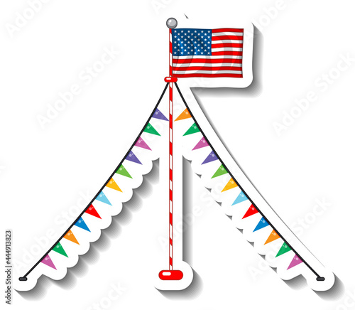 Flag of United States of America with pole isolated