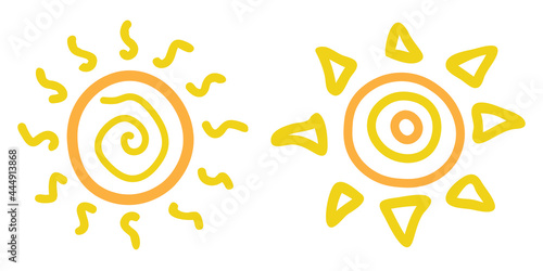 Artistic Hand Drawn Sun - Hand drawn illustration of a bunch type of suns suitable for decoration, nature ornament, children book illustration, and illustration in general - Vector Illustration	