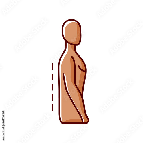 Flatback syndrome RGB color icon. Losing normal curvature. Affecting stance and gait. Degenerative disc disease. Difficulty standing straight. Decreased lordosis. Isolated vector illustration