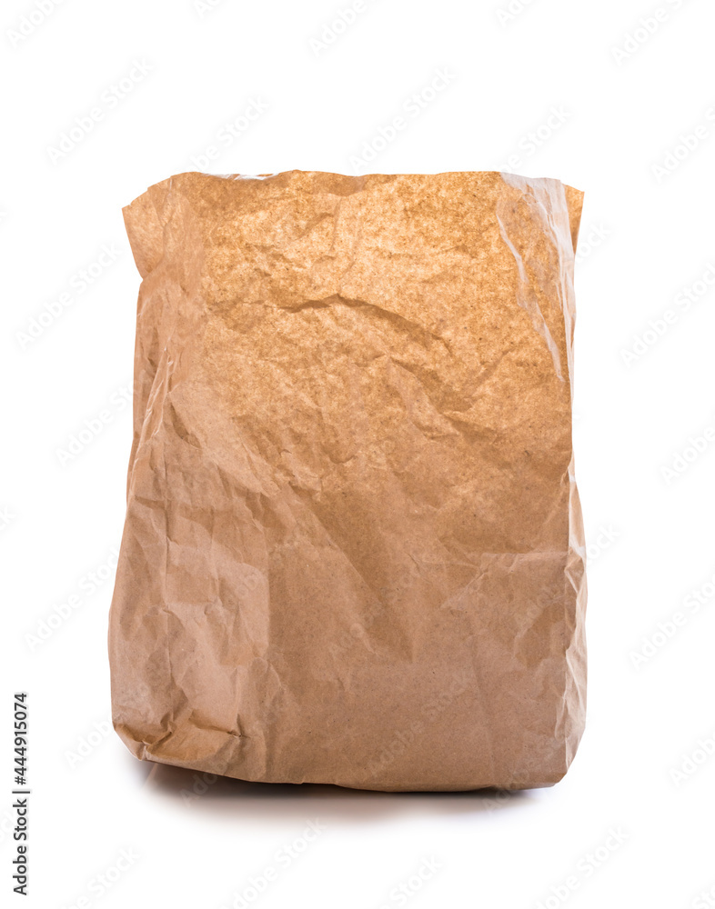 Empty used brown grocery paper bag isolated on white background Empty used brown grocery paper bag isolated on white background