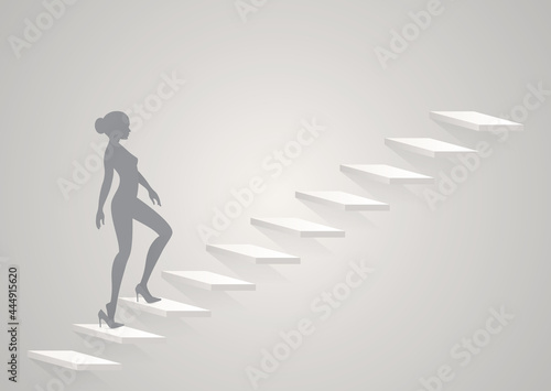 Vector beautiful young woman going up stairs.