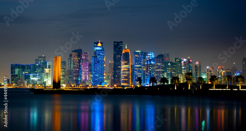 The skyline of Doha city center during evening  Qatar