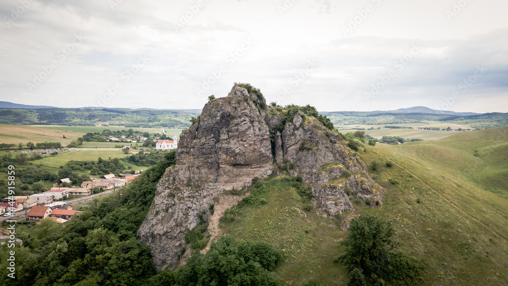 Aerial view of Sovi castle in Surice village in Slovakia