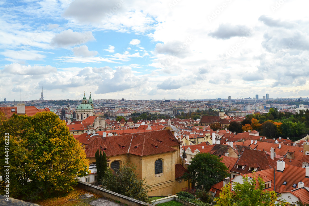 Red roofs of old Prague, panoramic view. Vyšehrad, Czech Republic