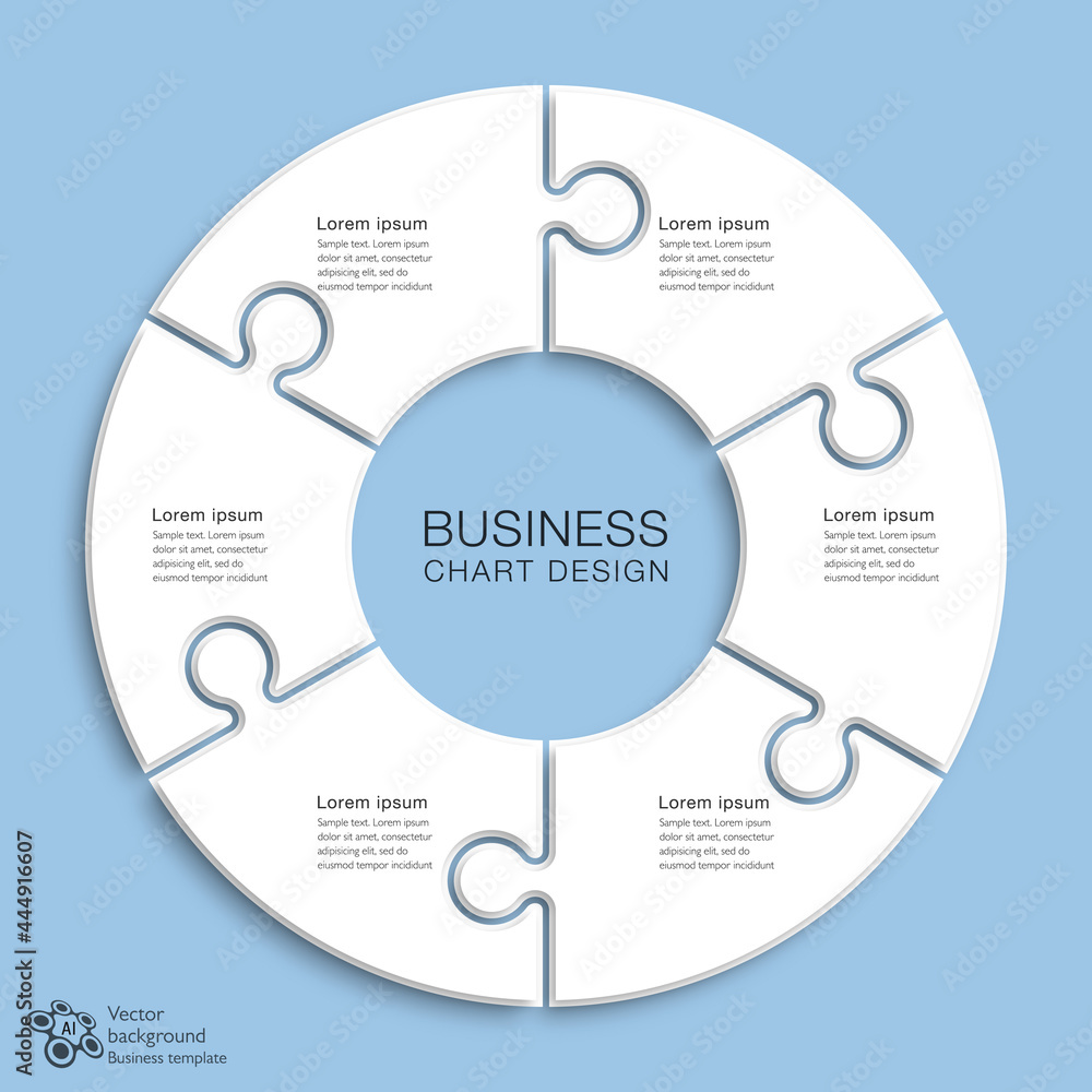 Business chart design. 6 division, jigsaw graph pattern. Business chart design. 6 division, jigsaw graph pattern.