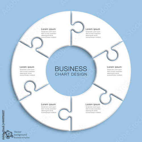 Business chart design. 6 division, jigsaw graph pattern.	