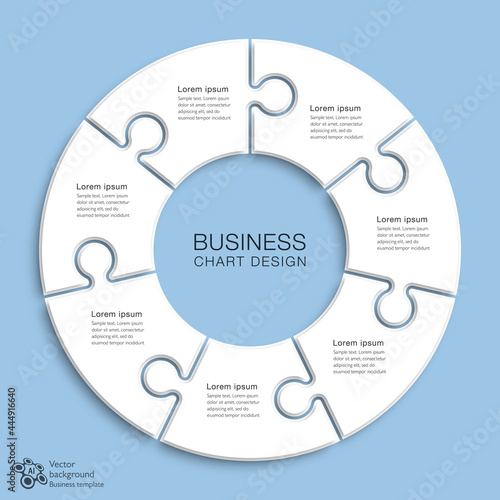 Business chart design. 7 division, jigsaw graph pattern.	