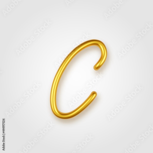 Gold 3d realistic capital letter C on a light background.