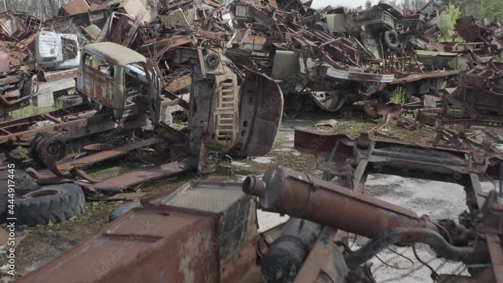 Aerial video. A cemetery for radioactive equipment after the accident at the Chernobyl nuclear power plant. Aerial video. A cemetery for radioactive equipment after the accident at the Chernobyl nuclear power plant.