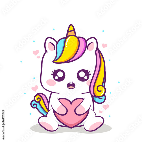cute unicorn hugging a heart