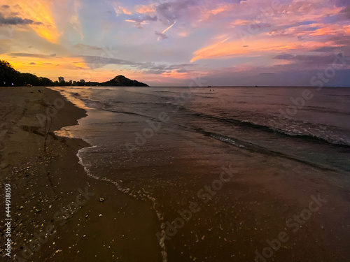 Fototapeta Naklejka Na Ścianę i Meble -  Suan Son Pradipat Beach at sunset in Prachuap Khiri Khan, Thailand