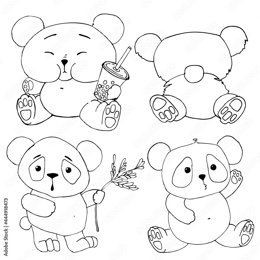 panda bear cute, coloring, line, vector