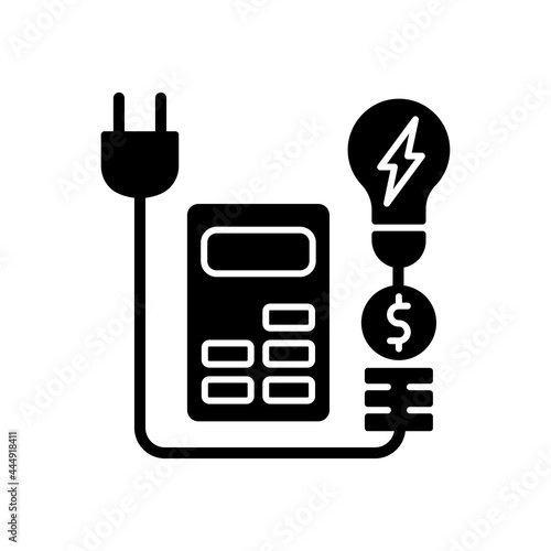 Energy price rebates black glyph icon. Discount for electrical power consumption. Save money on electricity service. Energy purchase. Silhouette symbol on white space. Vector isolated illustration