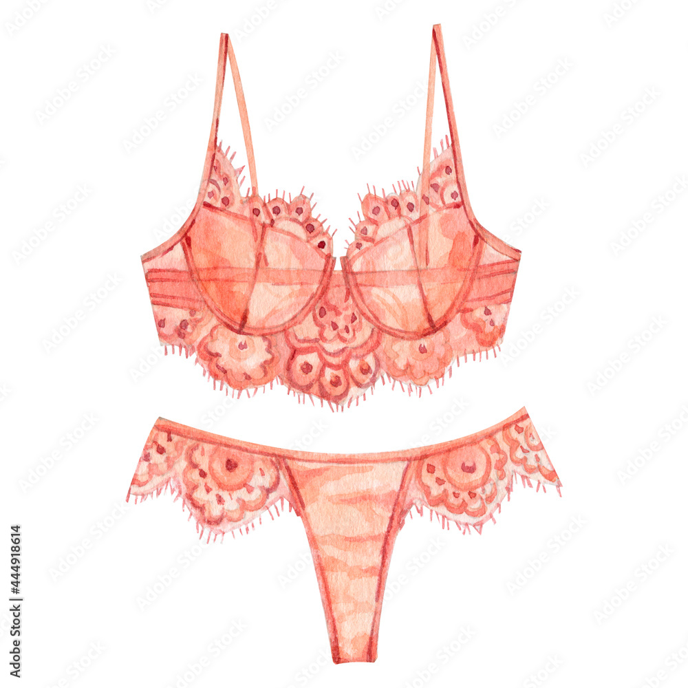 Watercolor romantic lingerie lace underwear illustration Stock Illustration | Adobe Stock