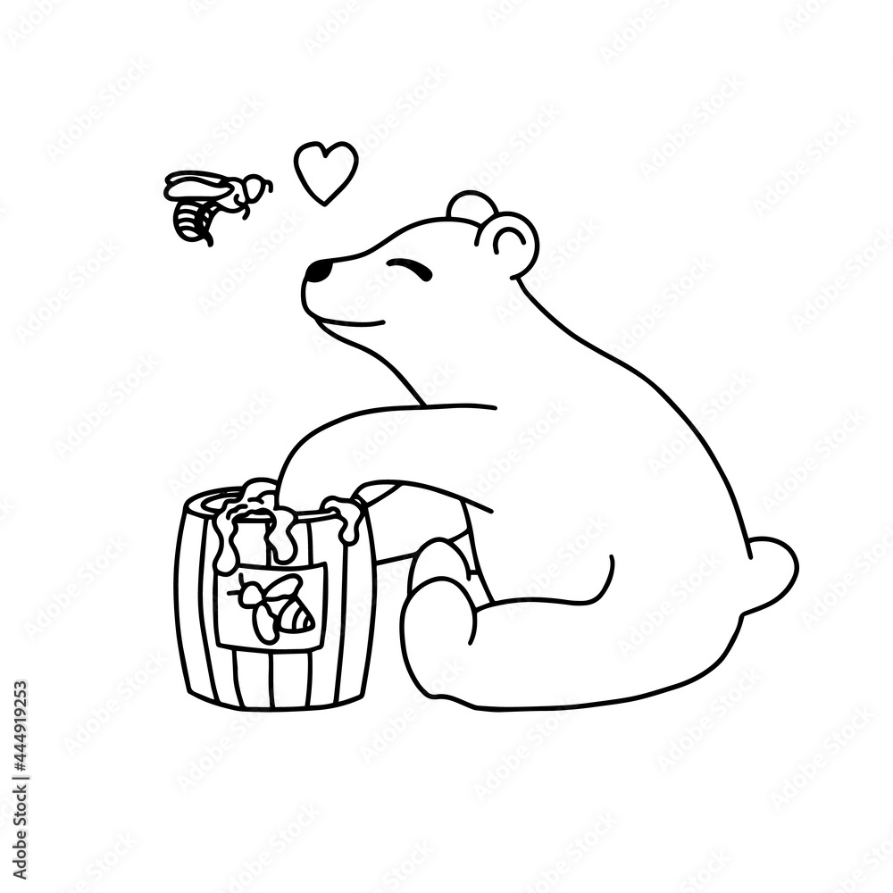 Vector illustration for coloring book bear with a barrel of honey and ...