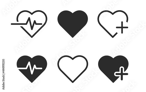 Heart icon set. Cardiogram vector illustration. Health icon set
