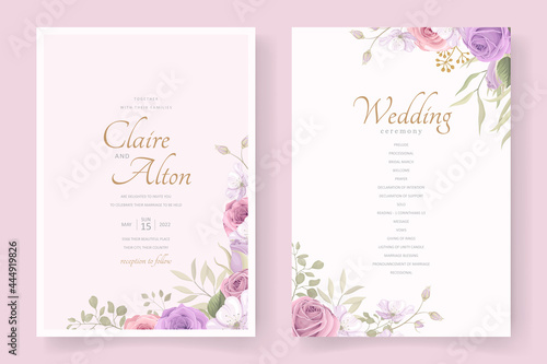 Elegant wedding card template with soft floral and leaves ornament