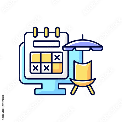Tracking vacation time RGB color icon. Schedule for leave dates for employee from work. Day off for rest and relaxation. Isolated vector illustration. Work monitoring simple filled line drawing