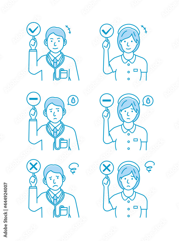Doctor nad nurse showing placards illustration set Doctor nad nurse showing placards illustration set