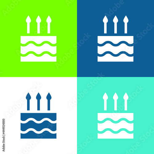 Birthday Cake Flat four color minimal icon set