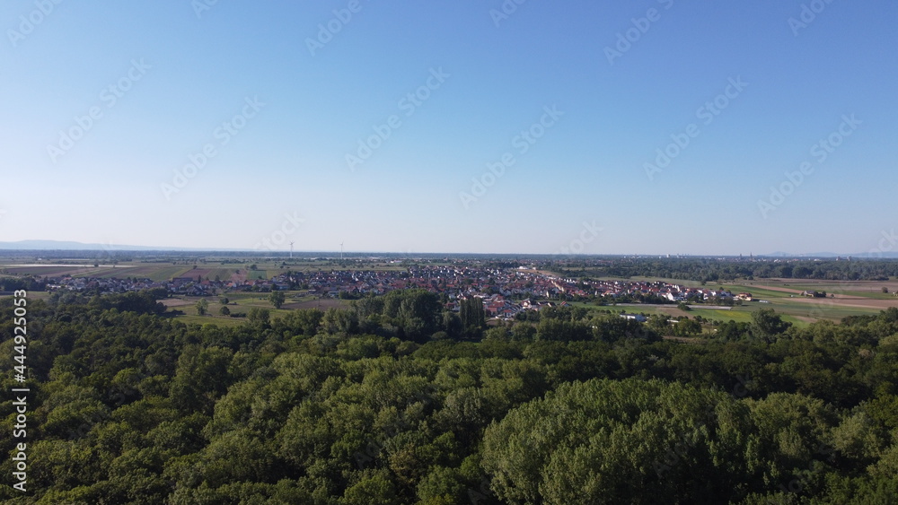 Panoramfoto von Berghausen/Mechtersheim in Rheinlandpfalz vom Mechtersheimer Baggerweier