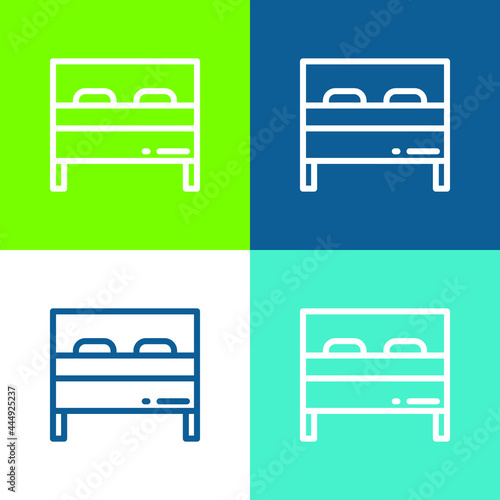 Bed Flat four color minimal icon set
