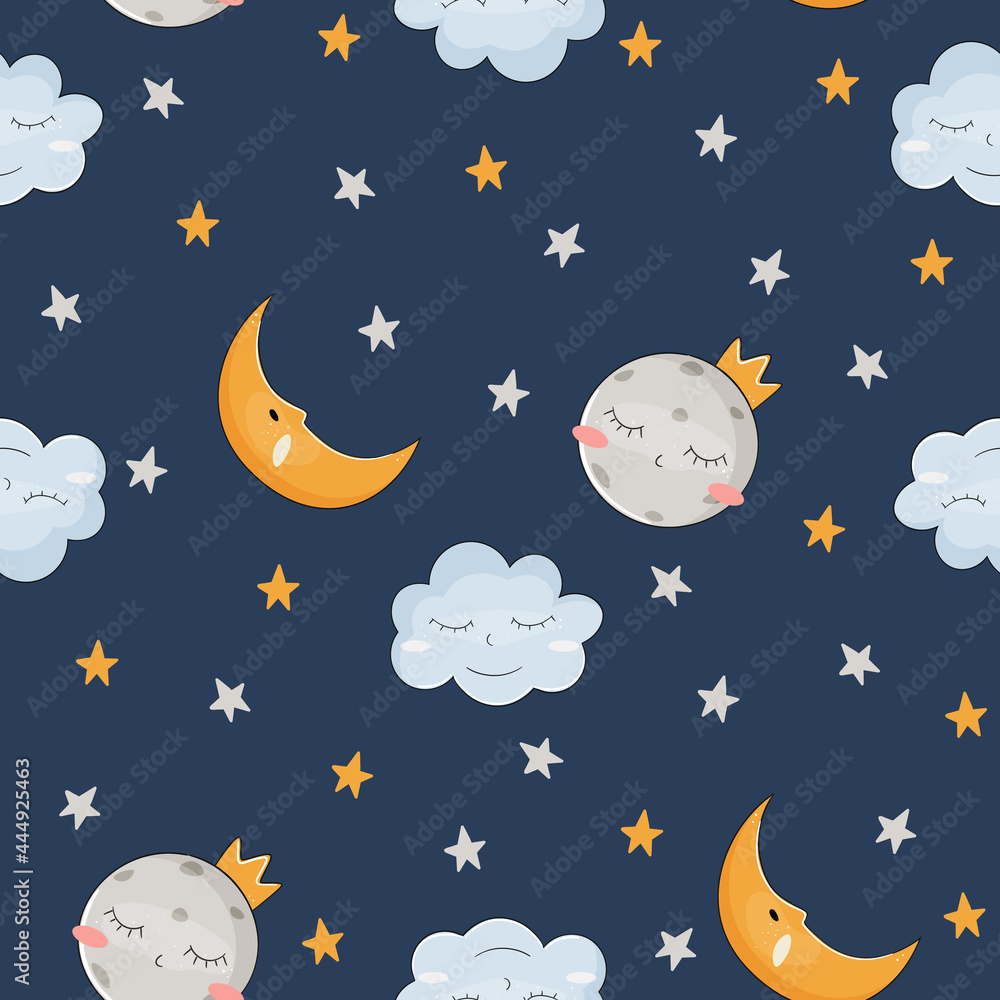 Cute moon and stars seamless pattern. Vector illustration. Cute moon and stars seamless pattern. Vector illustration.