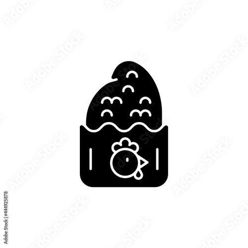 Crispy chicken cutlet black glyph icon. Taiwanese style fried street food. Night markets taste. Breading bird meat. Savory snack. Silhouette symbol on white space. Vector isolated illustration