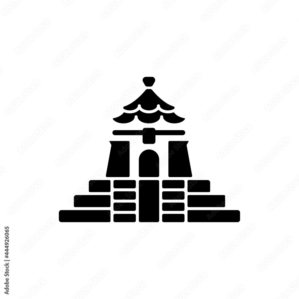 Chiang Kai shek Memorial Hall black glyph icon. Landmark tourist attraction. Taipei national building. Oriental architecture style. Silhouette symbol on white space. Vector isolated illustration