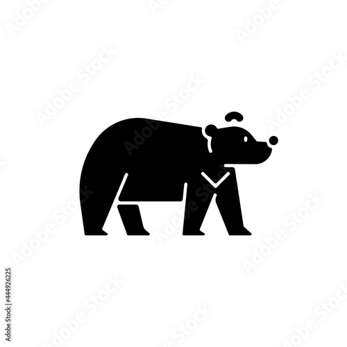 Formosan bear black glyph icon. White-throated taiwanesse mammal. Asiatic wildlife representation. Stocky build black fur taiwan endemic. Silhouette symbol on white space. Vector isolated illustration
